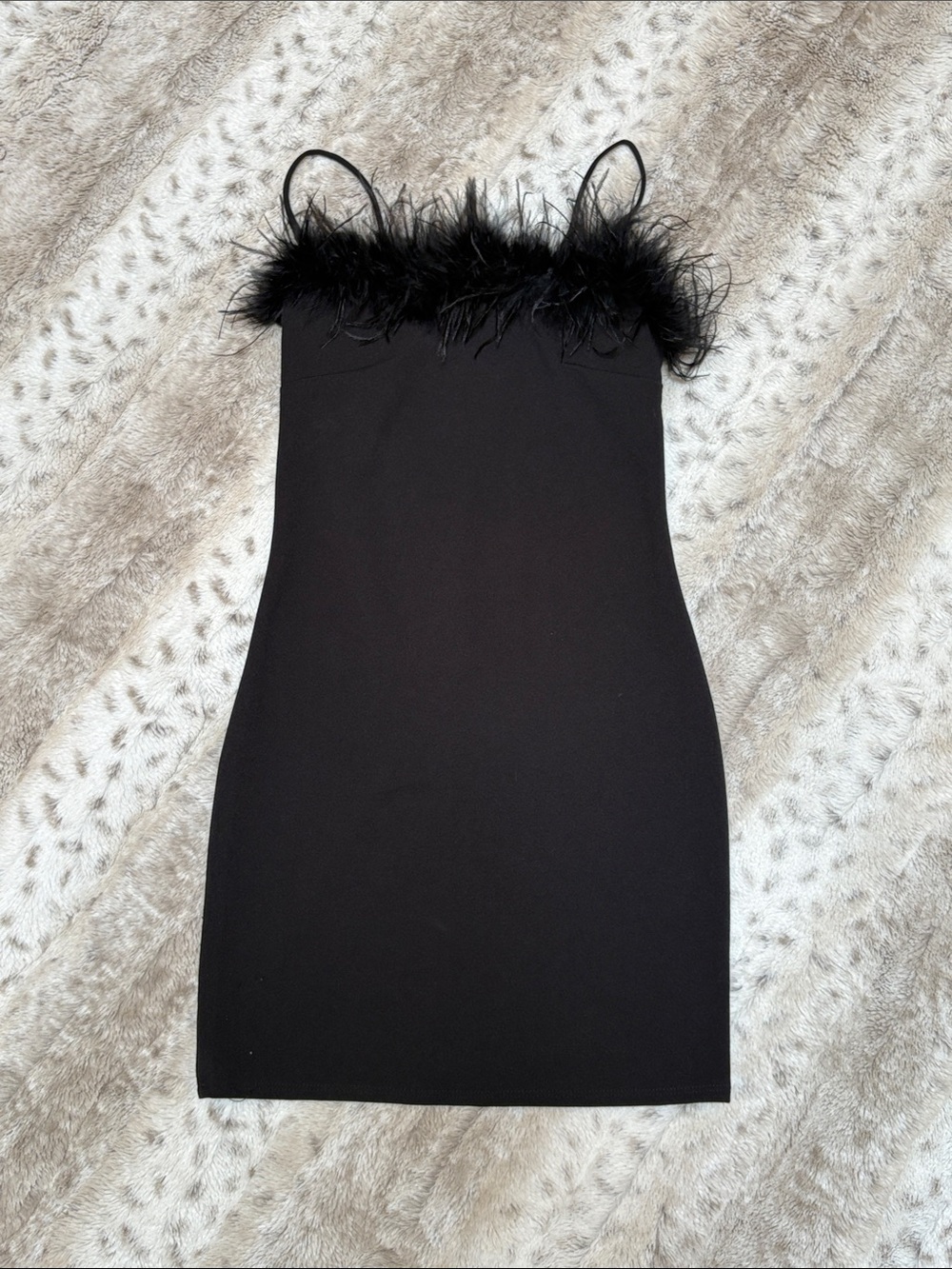 B. Darlin Black Feather-Trim Mini Dress, Size 0